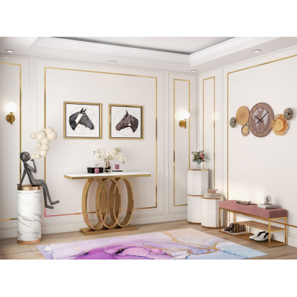 HMR - 47.2" Narrow Console Table with Faux Marble Top in White