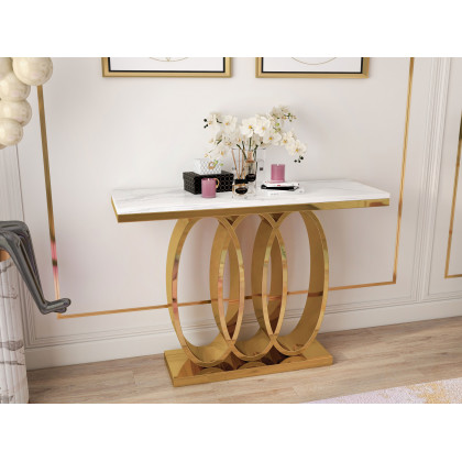 HMR - 47.2" Narrow Console Table with Faux Marble Top in White