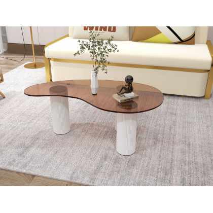 HMR Modern Coffee Table with Tempered Glass & 3 Legs - White