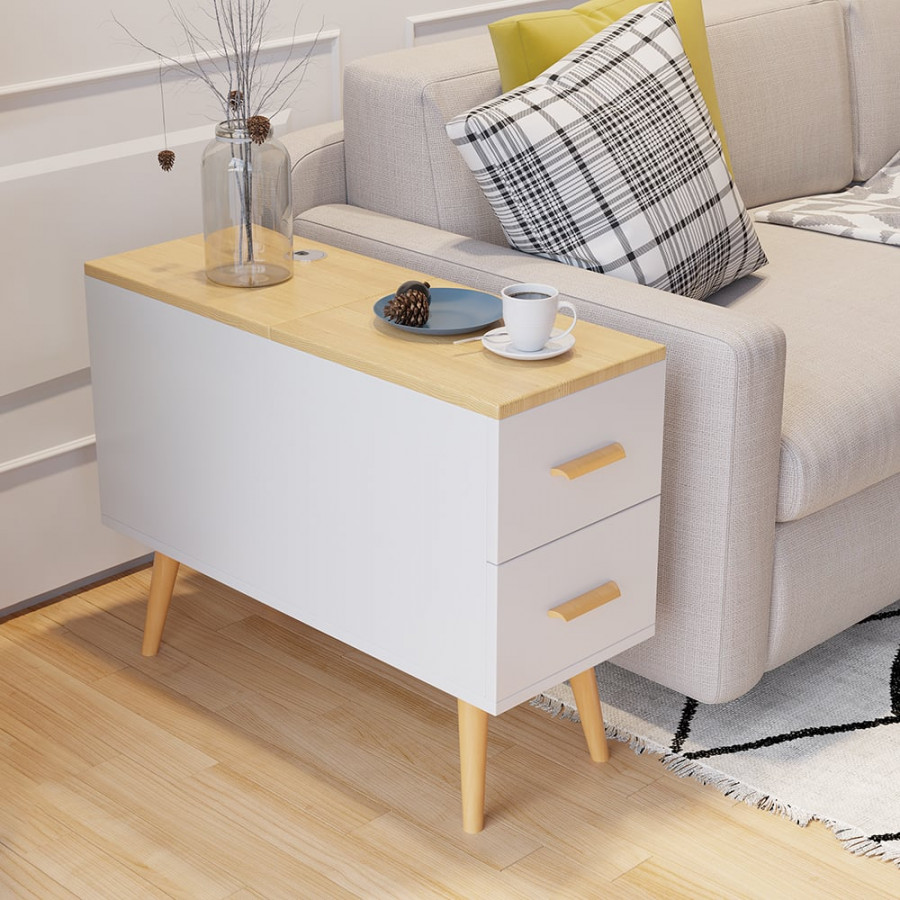 HMR Modern Rectangle End Table with Drawers - Natural