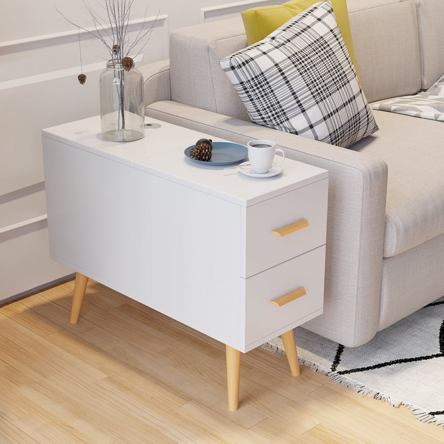 HMR Modern Rectangle End Table with Drawers - White