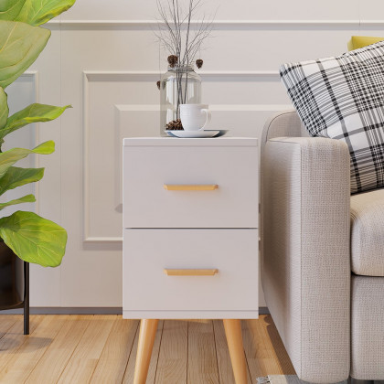 HMR Modern Rectangle End Table with Drawers - White