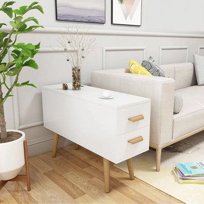 HMR Modern Rectangle End Table with Drawers - White