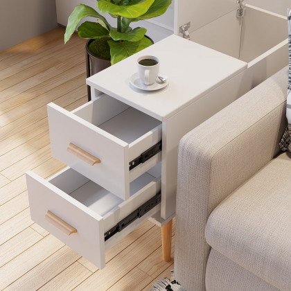 HMR Modern Rectangle End Table with Drawers - White