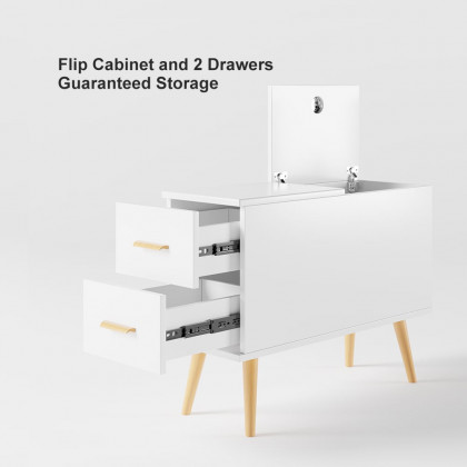 HMR Modern Rectangle End Table with Drawers - White