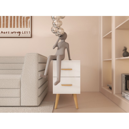 HMR Modern Rectangle End Table with Drawers - White