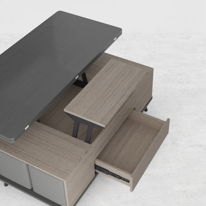HMR - 5 Pieces Lift Top Coffee Table Set with Storage and Ottomans in Black