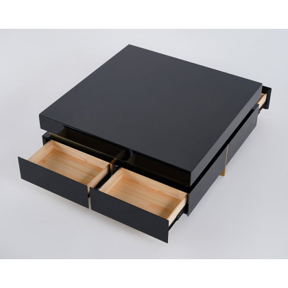 HMR Modern Square Coffee Table with Drawers - Black, Tempered Glass