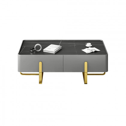 HMR - Storage Coffee Table with Sintered Stone Top and Stainless Steel in Black and Gold