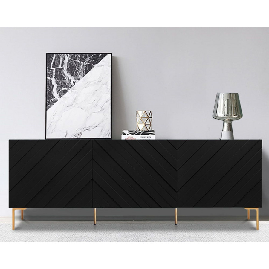 HMR - Modern Buffet with Gold Legs and 3 Doors 70.9" in Black