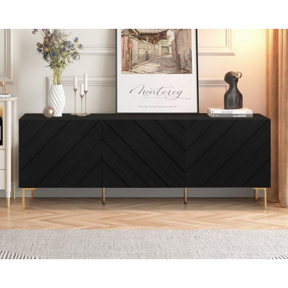 HMR - Modern Buffet with Gold Legs and 3 Doors 70.9" in Black