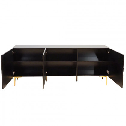 HMR - Modern Buffet with Gold Legs and 3 Doors 70.9" in Black