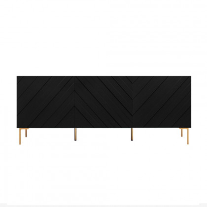 HMR - Modern Buffet with Gold Legs and 3 Doors 70.9" in Black