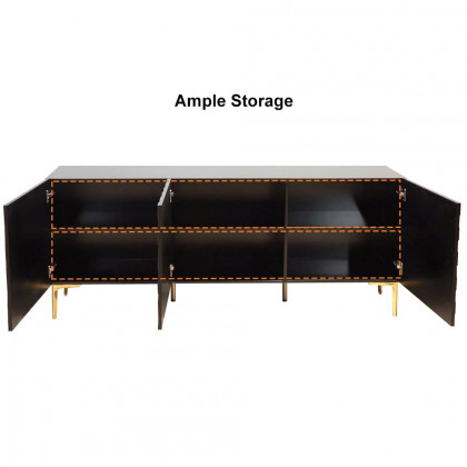 HMR - Modern Buffet with Gold Legs and 3 Doors 70.9" in Black