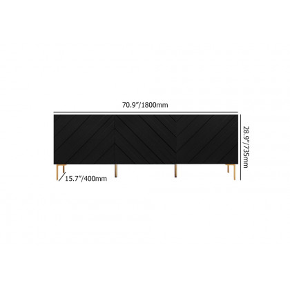 HMR - Modern Buffet with Gold Legs and 3 Doors 70.9" in Black