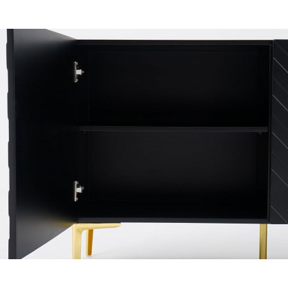 HMR - Modern Buffet with Gold Legs and 3 Doors 70.9" in Black