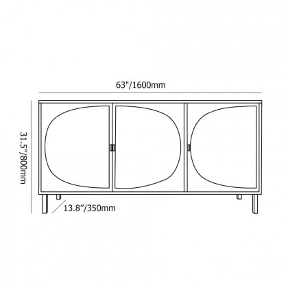 HMR - Rectangular Rattan Storage Sideboard with 3 Doors 63" in Black