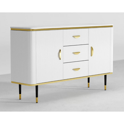 HMR - Modern Faux Marble Top Sideboard with 3 Drawers and 2 Doors in Large in 59.1"W