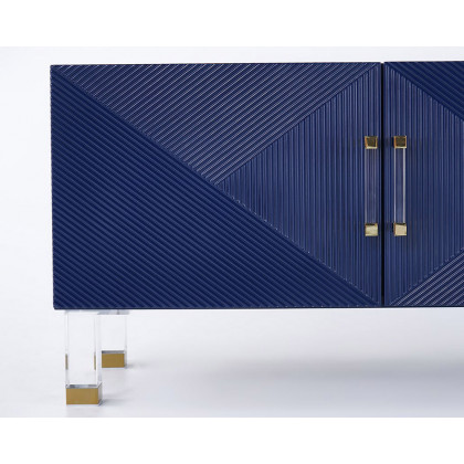 HMR Modern TV Stand with 4 Doors - Blue, Wood/Acrylic