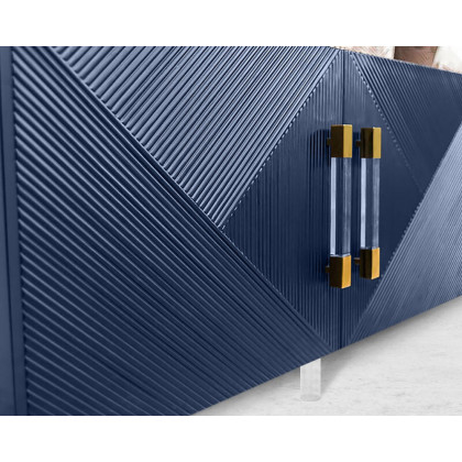 HMR Modern TV Stand with 4 Doors - Blue, Wood/Acrylic