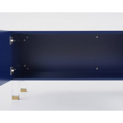 HMR Modern TV Stand with 4 Doors - Blue, Wood/Acrylic
