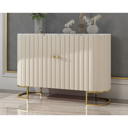 HMR - Epaule PU Leather Cabinet with Doors and Drawers in Off-White