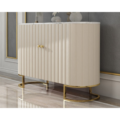 HMR - Epaule PU Leather Cabinet with Doors and Drawers in Off-White
