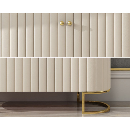 HMR - Epaule PU Leather Cabinet with Doors and Drawers in Off-White