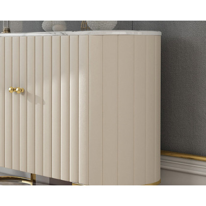 HMR - Epaule PU Leather Cabinet with Doors and Drawers in Off-White
