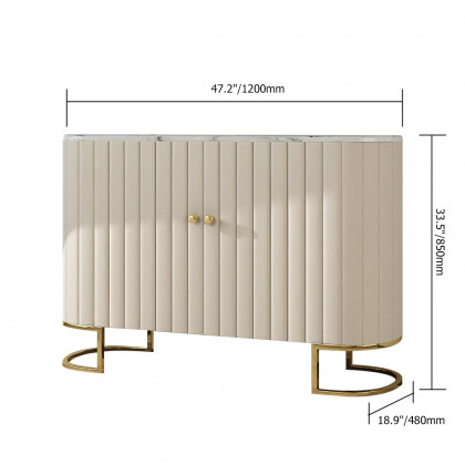 HMR - Epaule PU Leather Cabinet with Doors and Drawers in Off-White