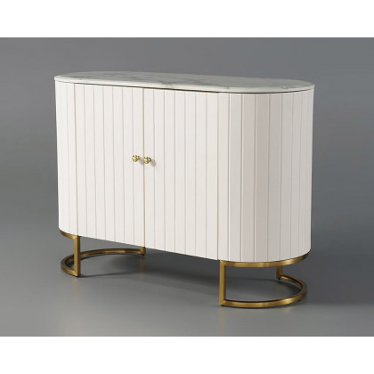 HMR - Epaule PU Leather Cabinet with Doors and Drawers in Off-White