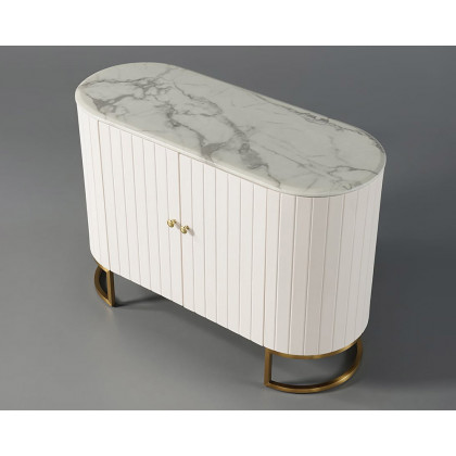 HMR - Epaule PU Leather Cabinet with Doors and Drawers in Off-White