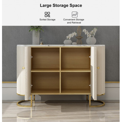 HMR - Epaule PU Leather Cabinet with Doors and Drawers in Off-White