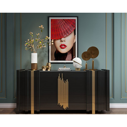 HMR Aurea Series 63" Rectangular Sideboard Buffet with 2 Doors & 2 Shelves - Black/Gold