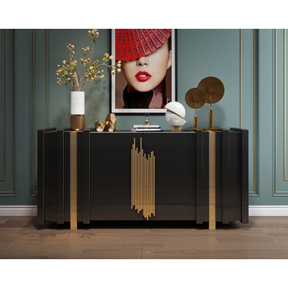 HMR Aurea Series 63" Rectangular Sideboard Buffet with 2 Doors & 2 Shelves - Black/Gold