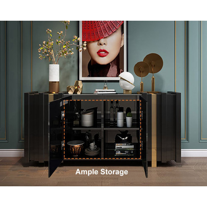 HMR Aurea Series 63" Rectangular Sideboard Buffet with 2 Doors & 2 Shelves - Black/Gold