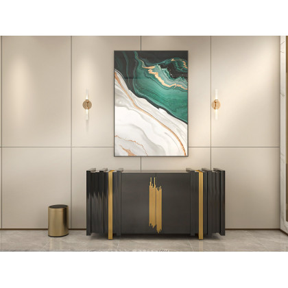 HMR Aurea Series 63" Rectangular Sideboard Buffet with 2 Doors & 2 Shelves - Black/Gold