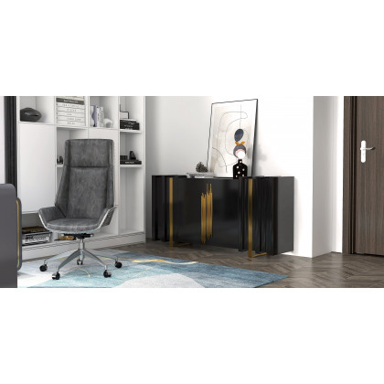 HMR Aurea Series 63" Rectangular Sideboard Buffet with 2 Doors & 2 Shelves - Black/Gold