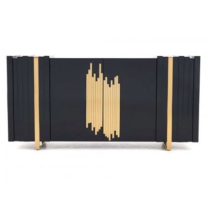 HMR Aurea Series 63" Rectangular Sideboard Buffet with 2 Doors & 2 Shelves - Black/Gold