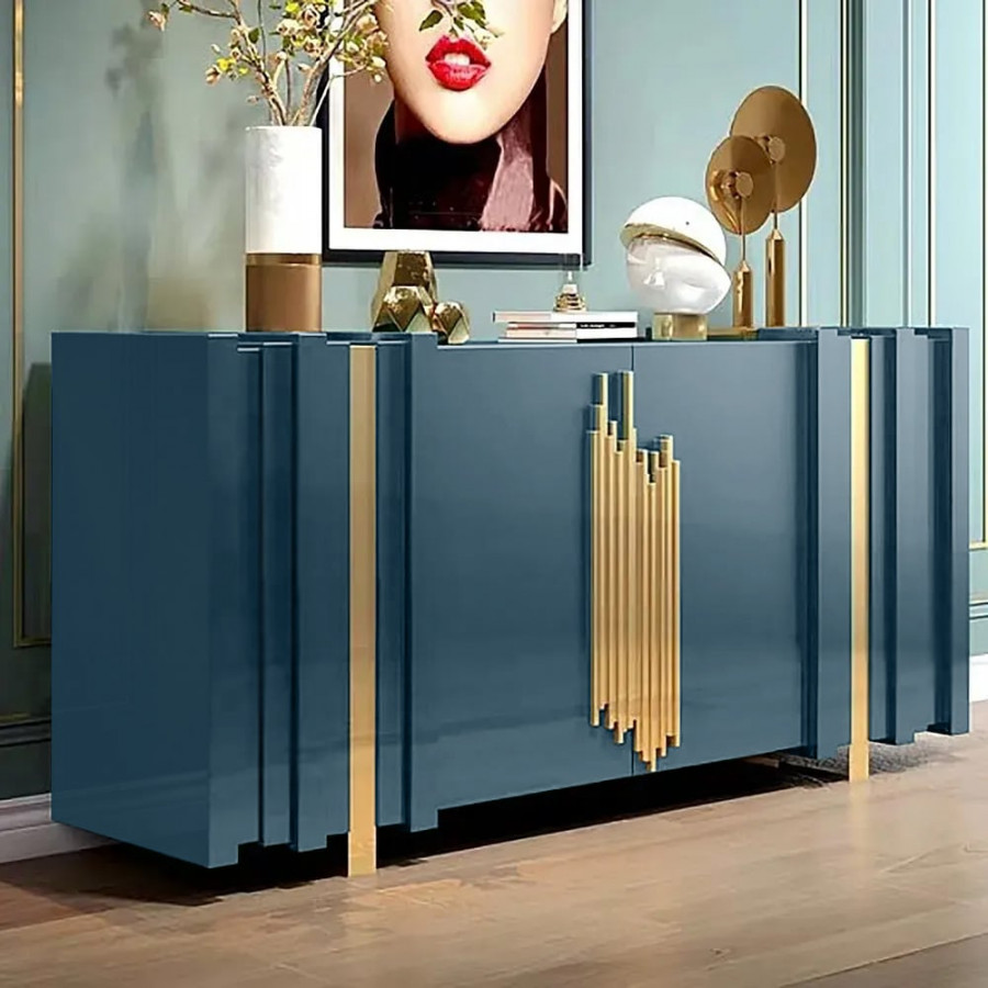 HMR Aurea Series 63" Rectangular Sideboard Buffet with 2 Doors & 2 Shelves - Gold/Gold