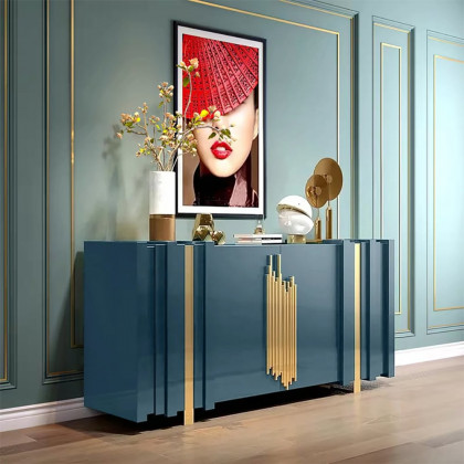 HMR Aurea Series 63" Rectangular Sideboard Buffet with 2 Doors & 2 Shelves - Gold/Gold