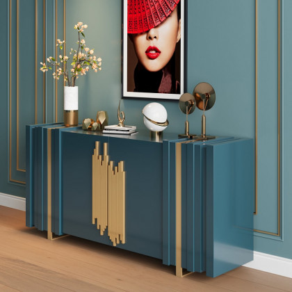 HMR Aurea Series 63" Rectangular Sideboard Buffet with 2 Doors & 2 Shelves - Gold/Gold