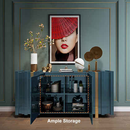HMR Aurea Series 63" Rectangular Sideboard Buffet with 2 Doors & 2 Shelves - Gold/Gold
