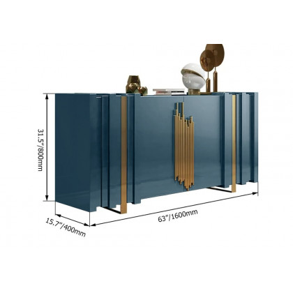 HMR Aurea Series 63" Rectangular Sideboard Buffet with 2 Doors & 2 Shelves - Gold/Gold