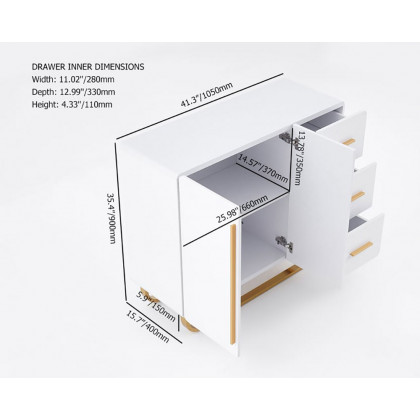 HMR - Nordic Buffet with Doors and Drawers and Adjustable Shelf in Small in White, 41.3"W