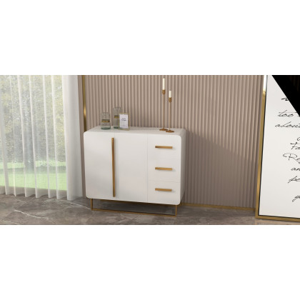 HMR - Nordic Buffet with Doors and Drawers and Adjustable Shelf in Small in White, 41.3"W