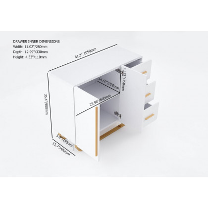 HMR - Nordic Buffet with Doors and Drawers and Adjustable Shelf in Small in White, 41.3"W