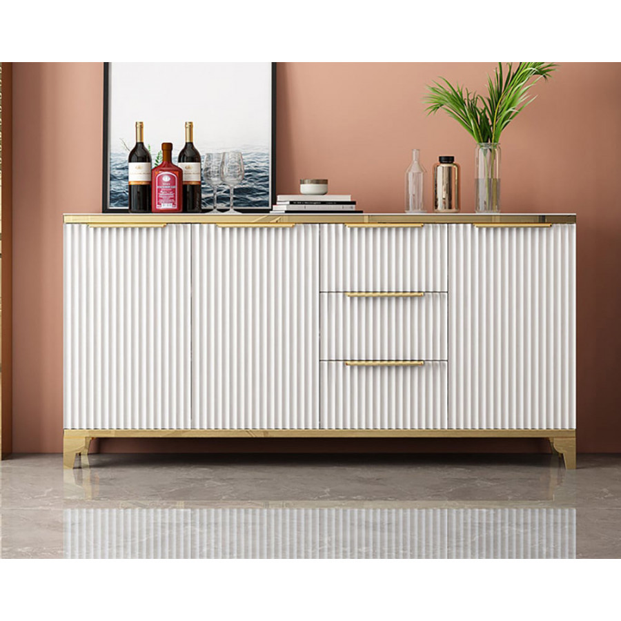 HMR - Sideboard with Tempered Glass Top and 3 Drawers 63" in 63"W
