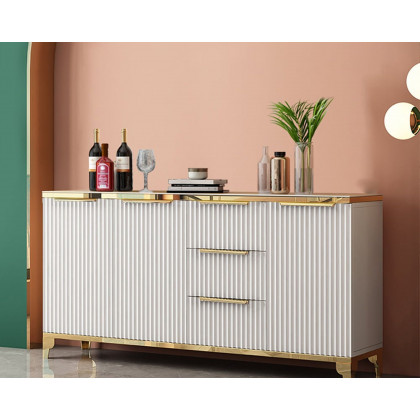 HMR - Sideboard with Tempered Glass Top and 3 Drawers 63" in 63"W