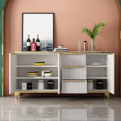 HMR - Sideboard with Tempered Glass Top and 3 Drawers 63" in 63"W